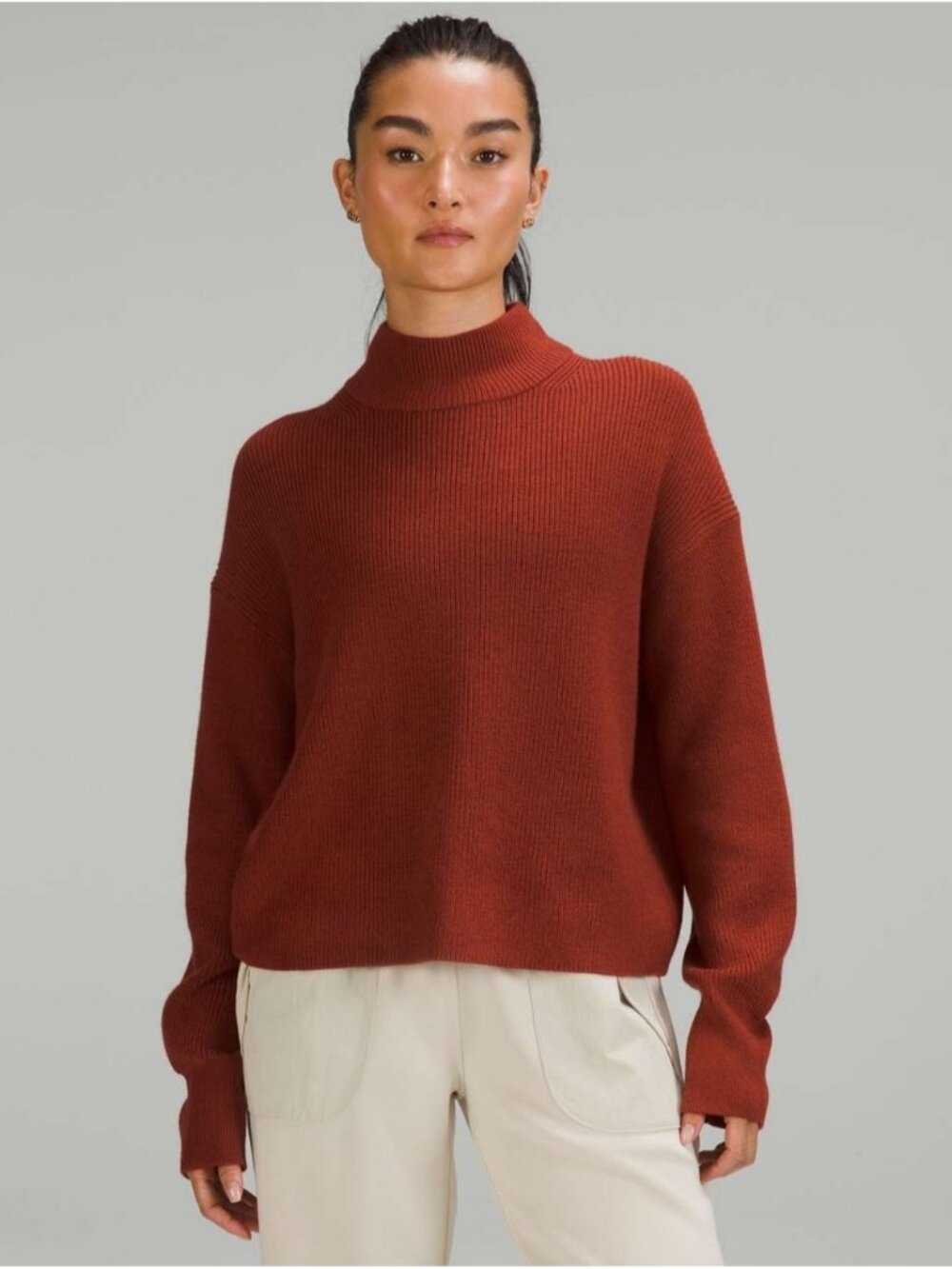Lululemon Merino Wool-Blend Ribbed Turtleneck Sweater Cayenne